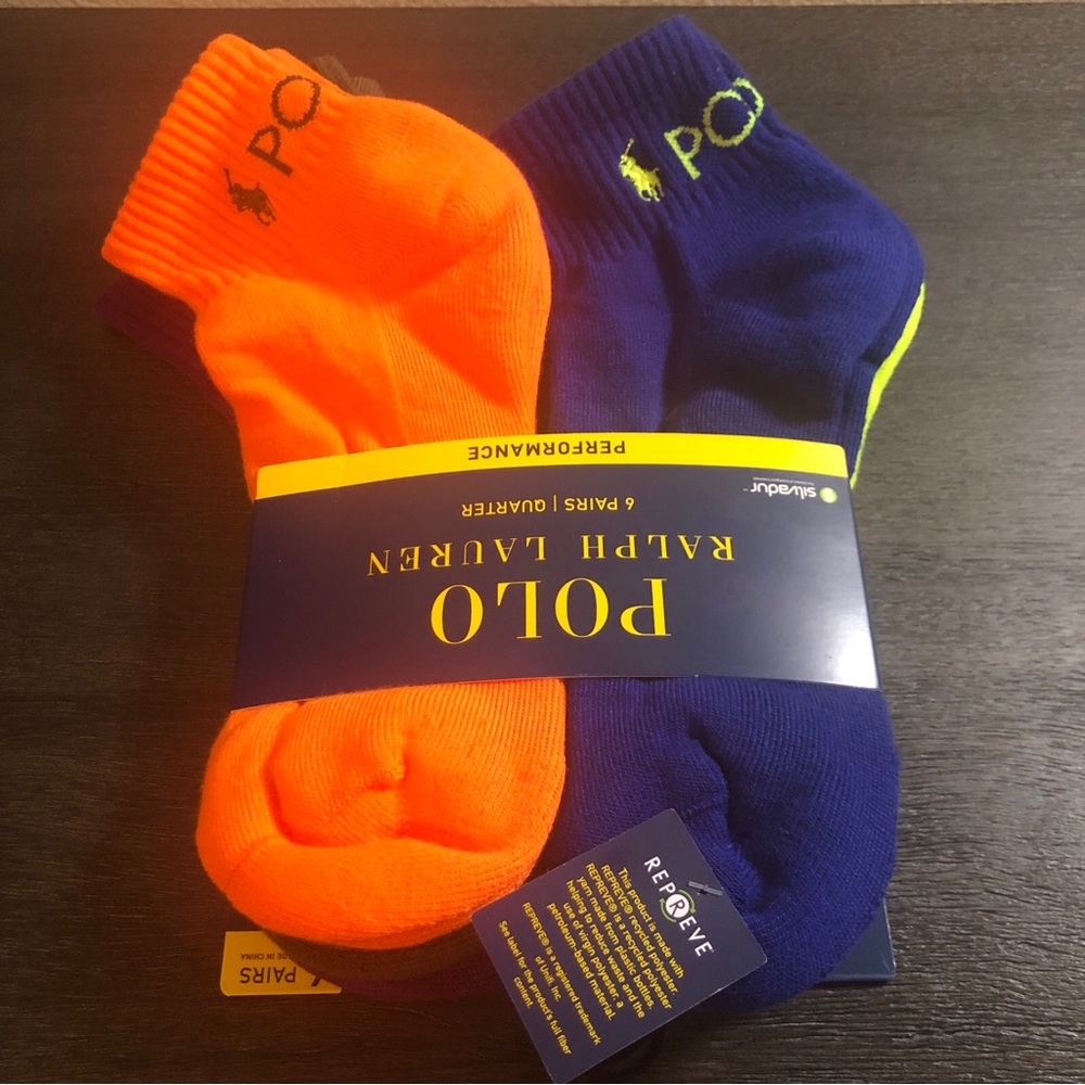 Polo Ralph Lauren Men's Pack Of 6 Pairs Neon Double Logo Quarter Length Socks
